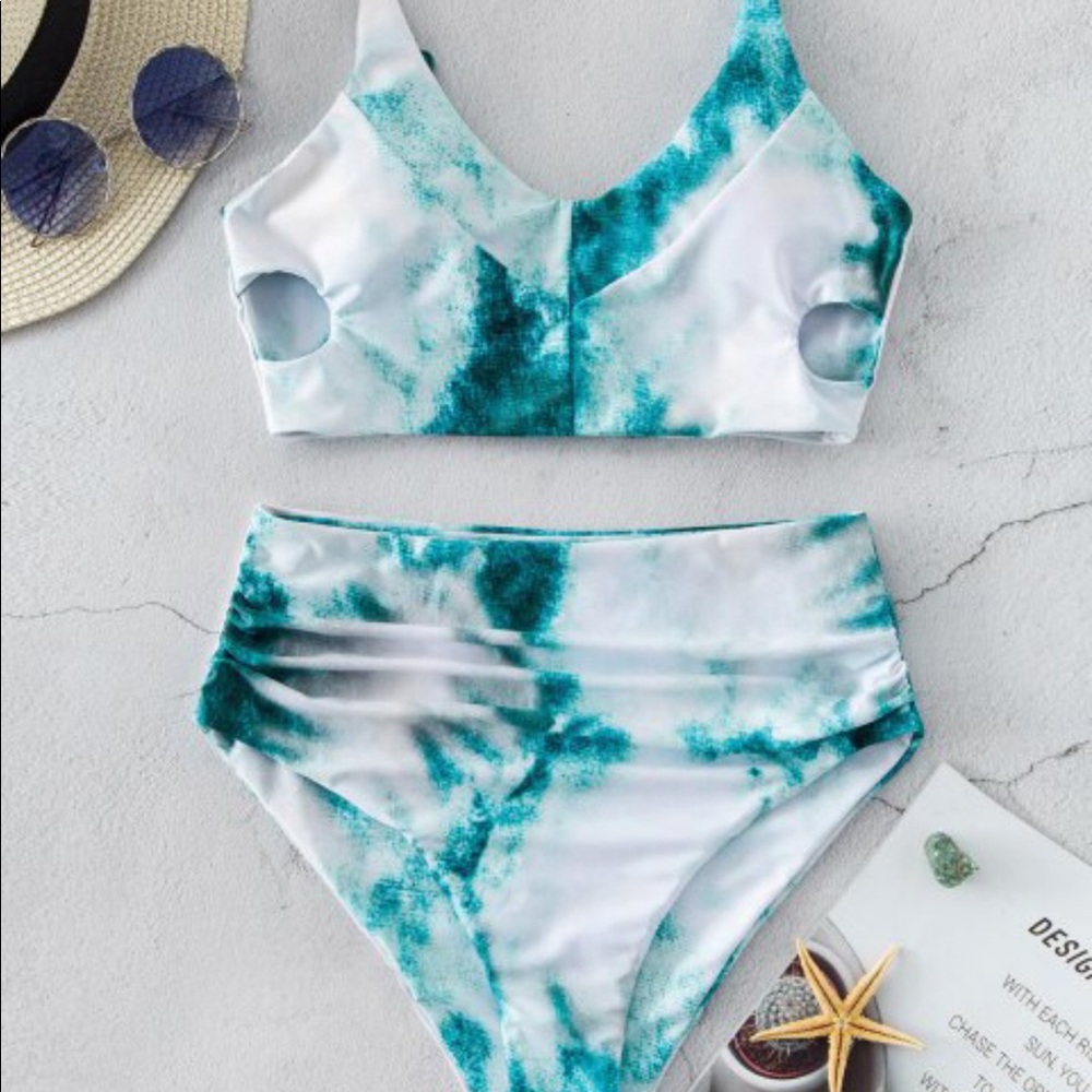 ZAFUL Tie Dye Keyhole Side Tummy Control Tankini